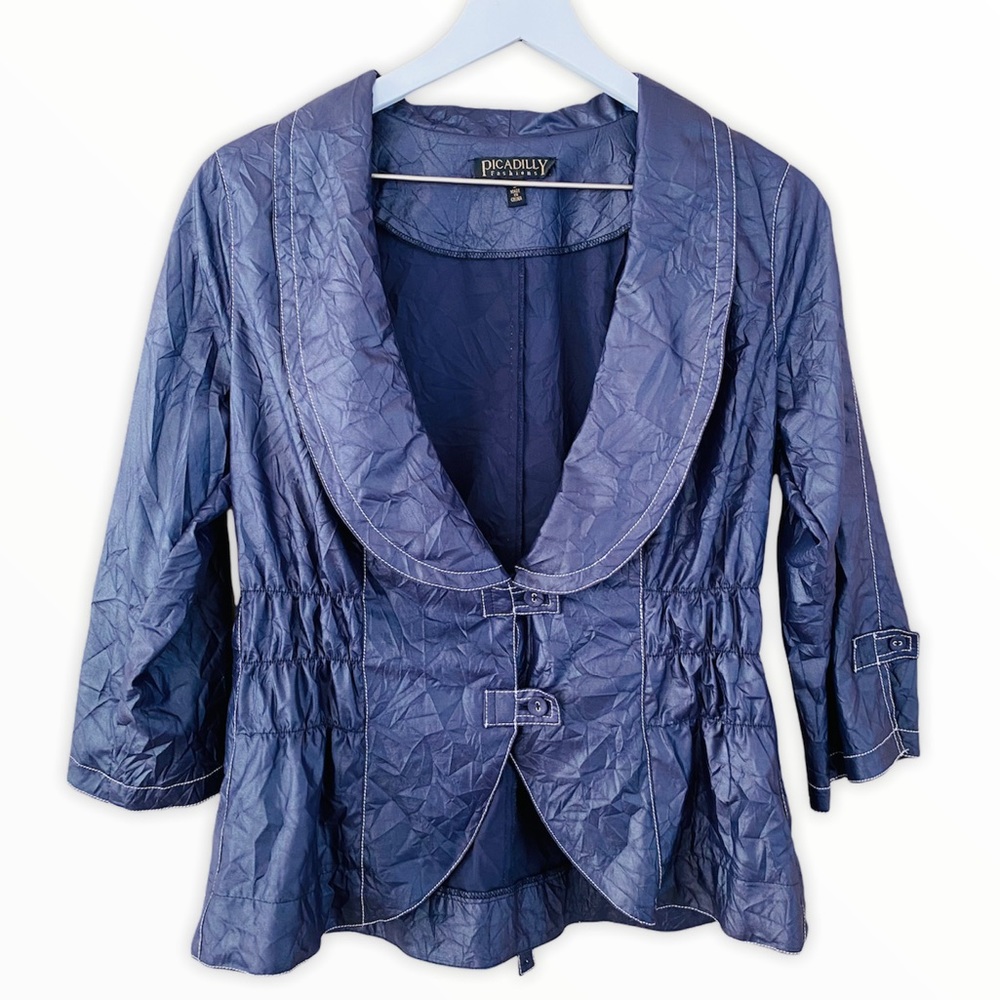 Picadilly Navy Crinkle Material‎ Lightweight Blazer Size Small